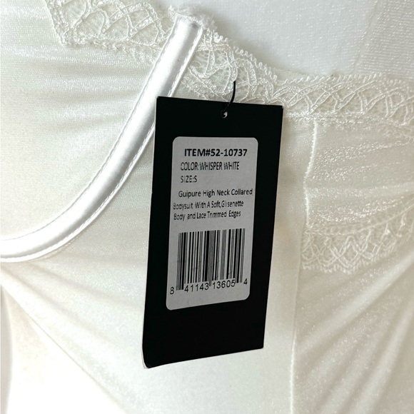 Kaviar Oh La La Cherie Whisper White Guipure High Neck Lace Bodysuit Small NEW - Picture 4 of 6